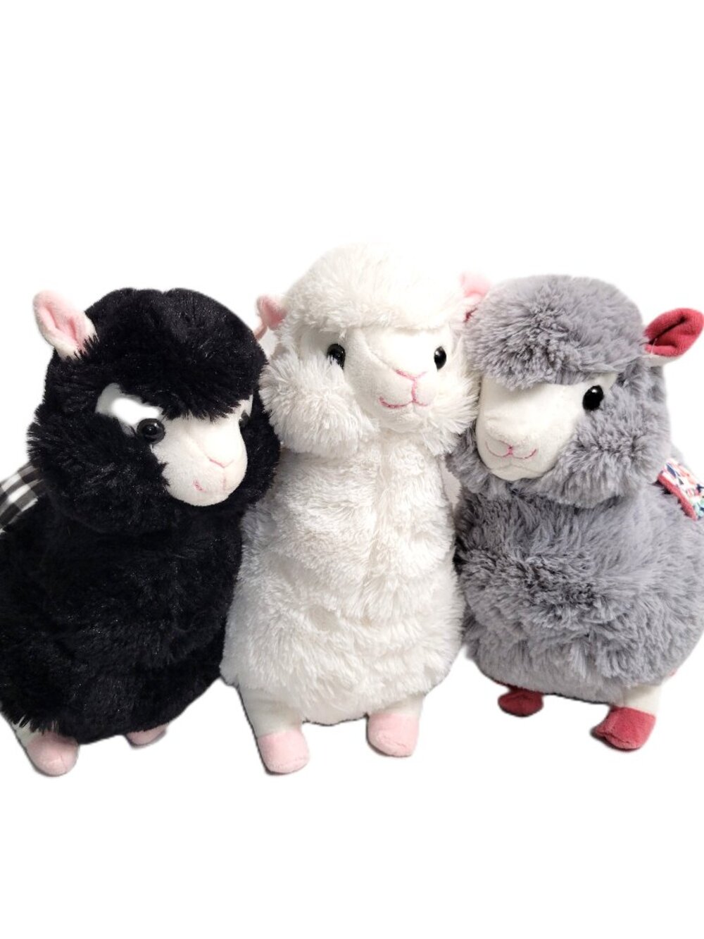 Lot of 3 Kellytoy Llama Alpaca Plush 11" Black White Grey Shaggy Buffalo Check